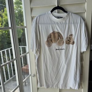 Palm Angels Cream T-Shirt with Teddy Bear Graphic